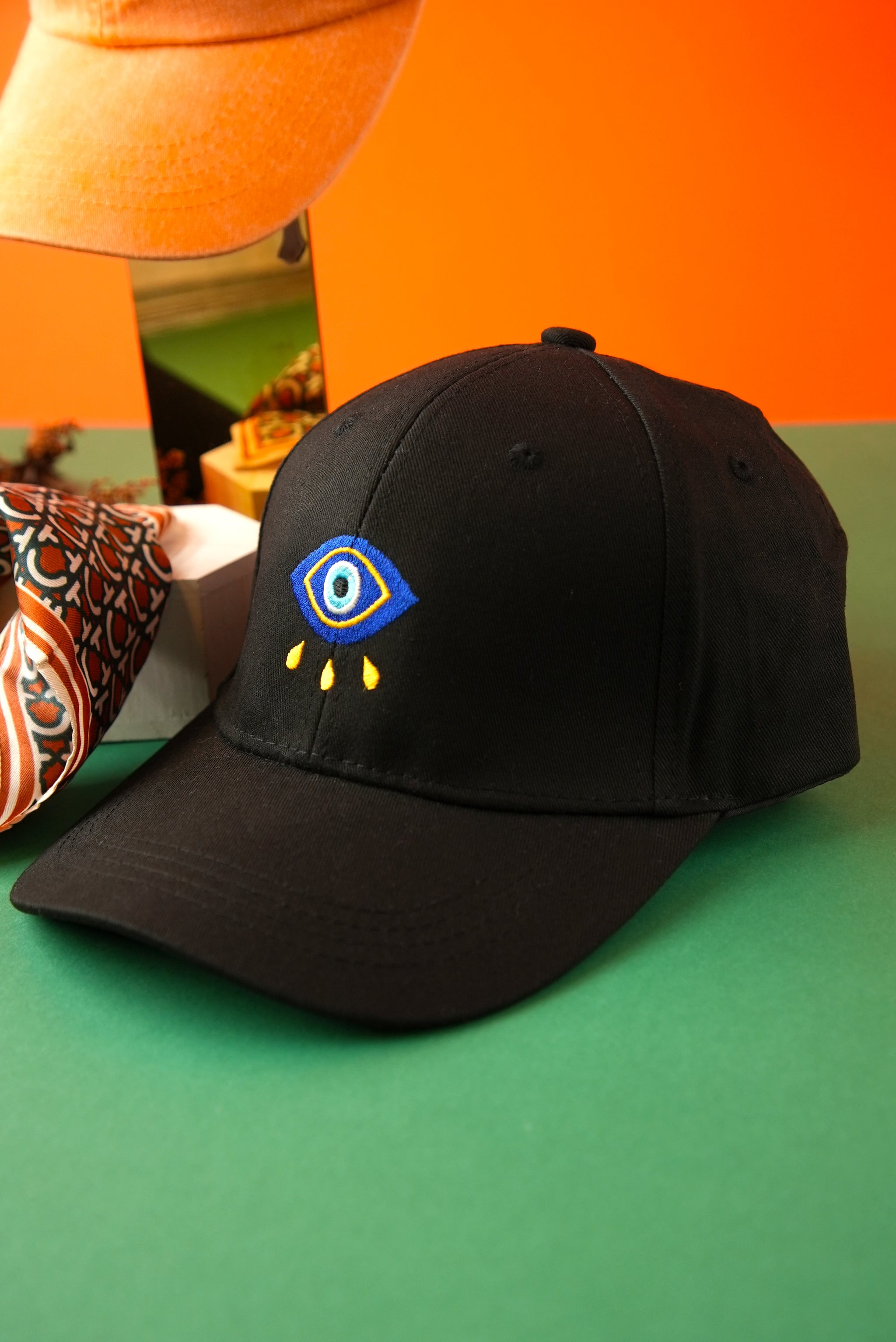 ?️ handpainted eyeball, third eye, evil eye snap back Heart Evil Eye Trucker – Golden Eye Truckers main image 2