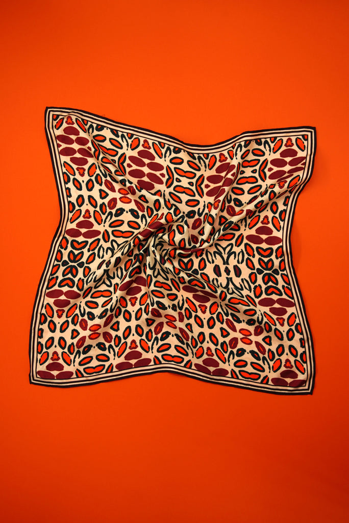 silk scarf with orange flower design